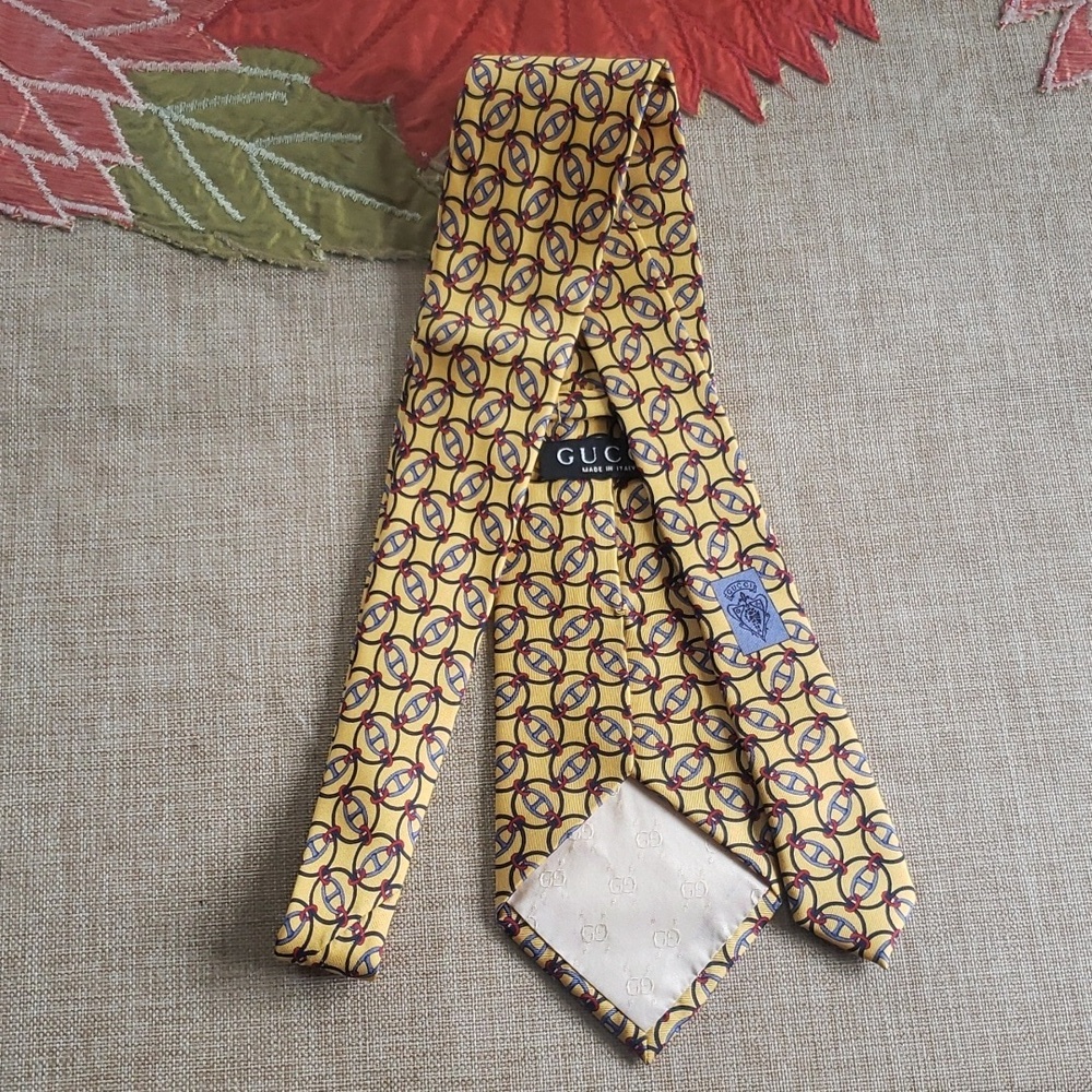 Gucci yellow gold and black silk tie - Picture 3 of 4